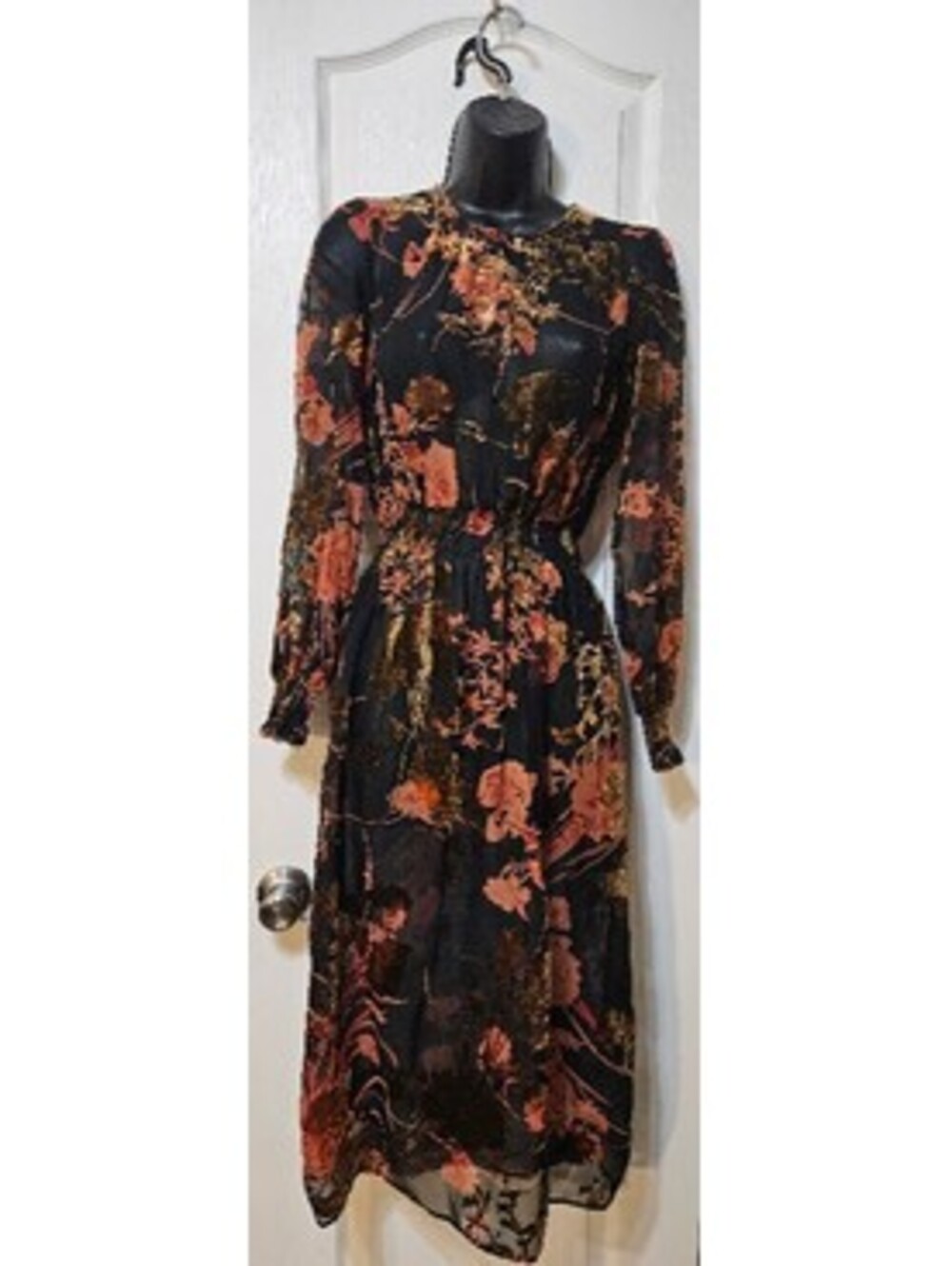 Zara Woman Floral Smocked Dress XS Velvet Noir